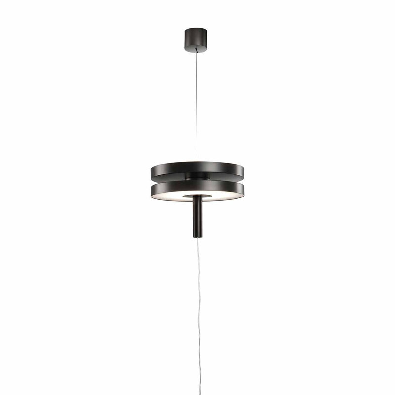 2 - Light LED Drum Pendant, Black, Yes