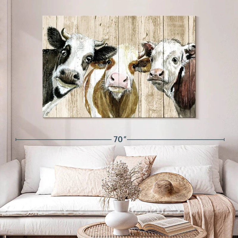 Brampt Curious Cows On Wood, 34" H x 51" W