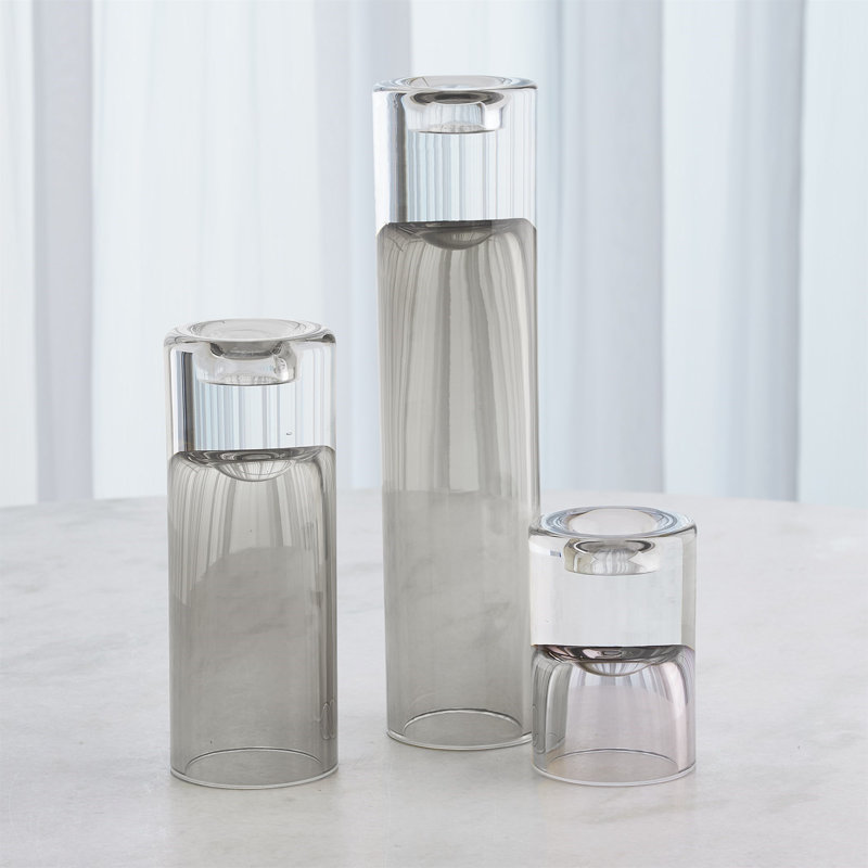 Radiant T-Lite Holder/Vase-Grey-Lg, Gray, 6" H x 4" W x 4 D