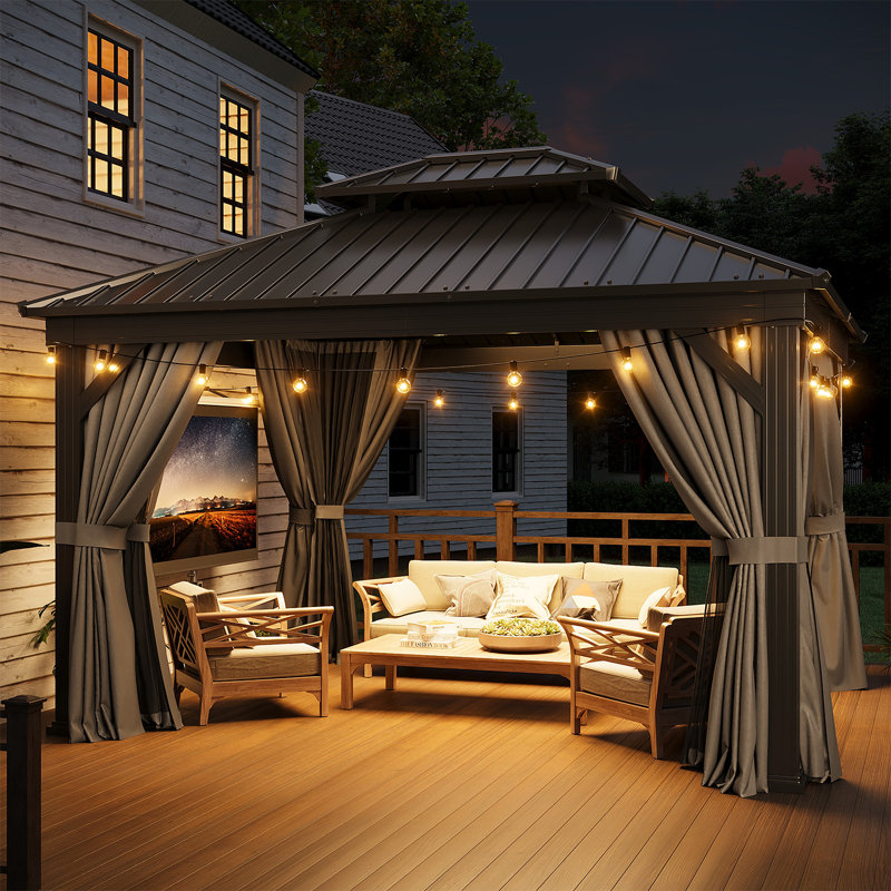 12 Ft. W x 10 Ft. D Double Roof Aluminum Patio Gazebo, Easy Install Outdoor Gazebo, 12 Ft. W x 10 Ft. D