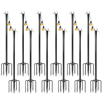 10Ft Exterior Light Poles 12 Pack, Durable Metal String Light Posts for Outdoor Use, Equipped with Fixed Brackets for Yard, Terrace, Backyard and Garden Lighting Decor 