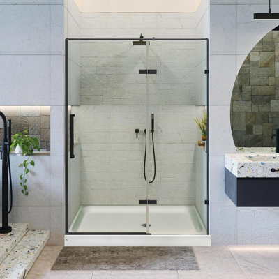 Ensemble de porte de douche sans cadre - Ensemble de porte en verre trempé transparent avec base de douche l 60 po x H 74 po 