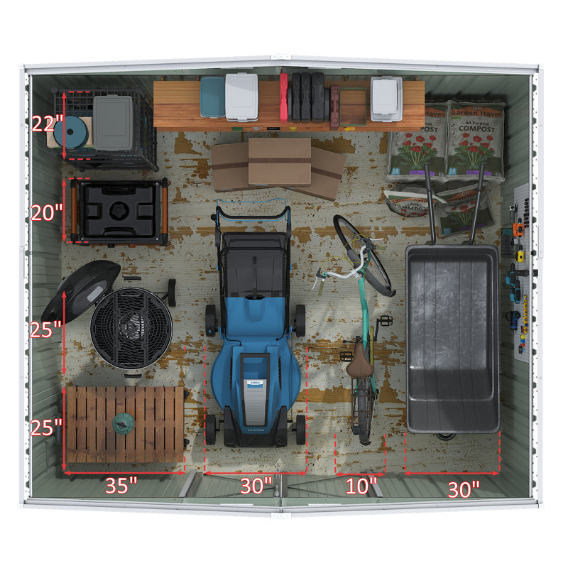 Remise de jardin extérieure en métal l 10 pi x P 8 pi avec portes doubles verrouillables, Brun