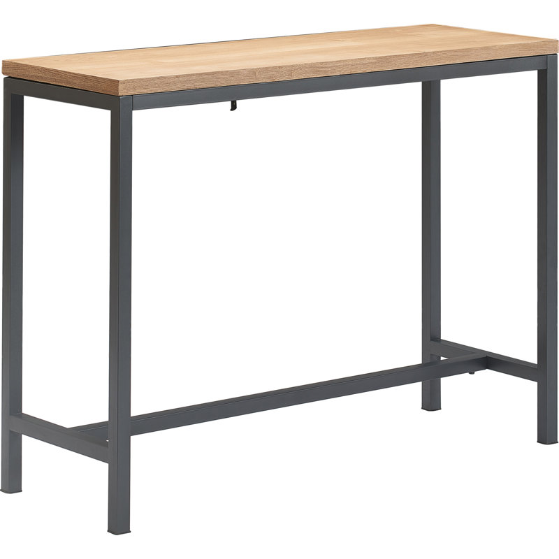 Light Oak and Black Metal Console Table with Storage