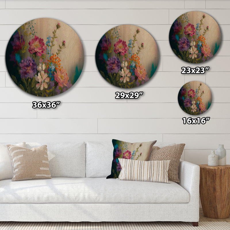 «Painted Blossoming Wildflowers III - Bouquet floral», reproduction de bois crème, H 36 po x l 36 po x P 1 po