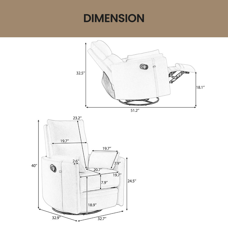 Fauteuil inclinable pivotant rembourré Emese, 100 % lin gris