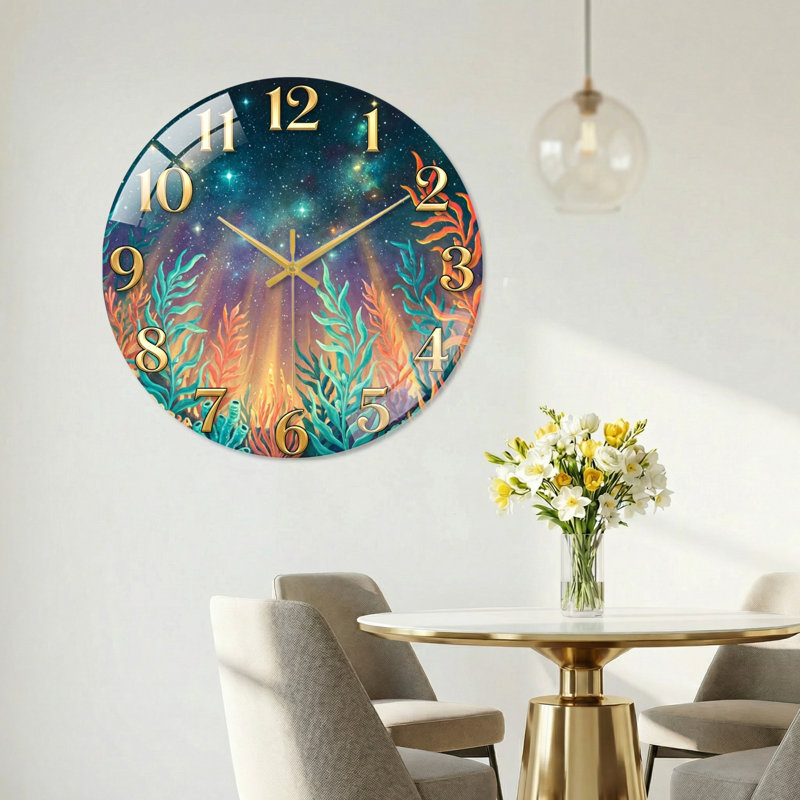 Horloge murale en verre corail cosmique moderne 15,7 po, 40 x 40 cm (15,7 x 15,7 pouces)