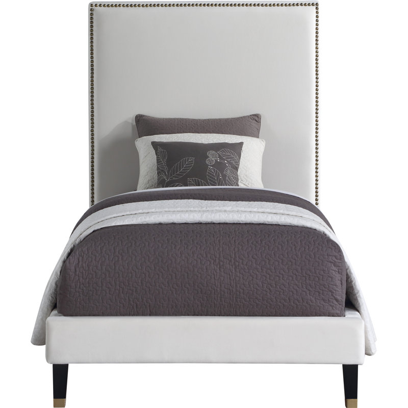 Harlie Velvet Bed, Twin, Cream Velvet