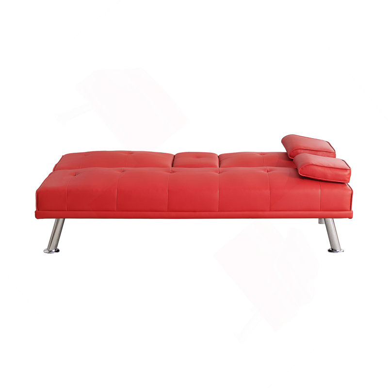 67-Inch Multifunctional Double Folding Sofa Bed With Coffee Table For Compact Office And Living Spaces, Red