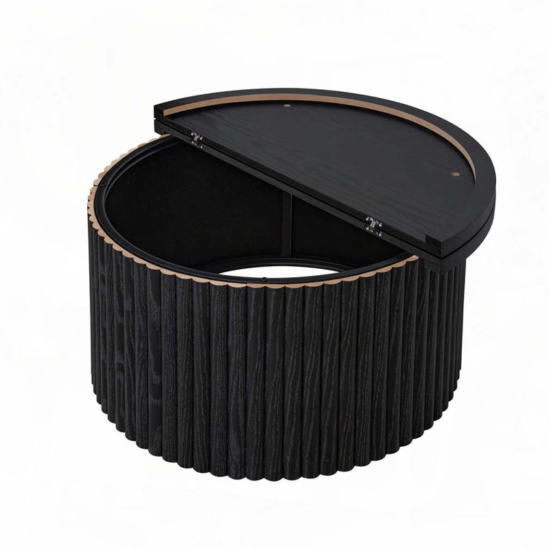Round Coffee Table with Storage Space, Black