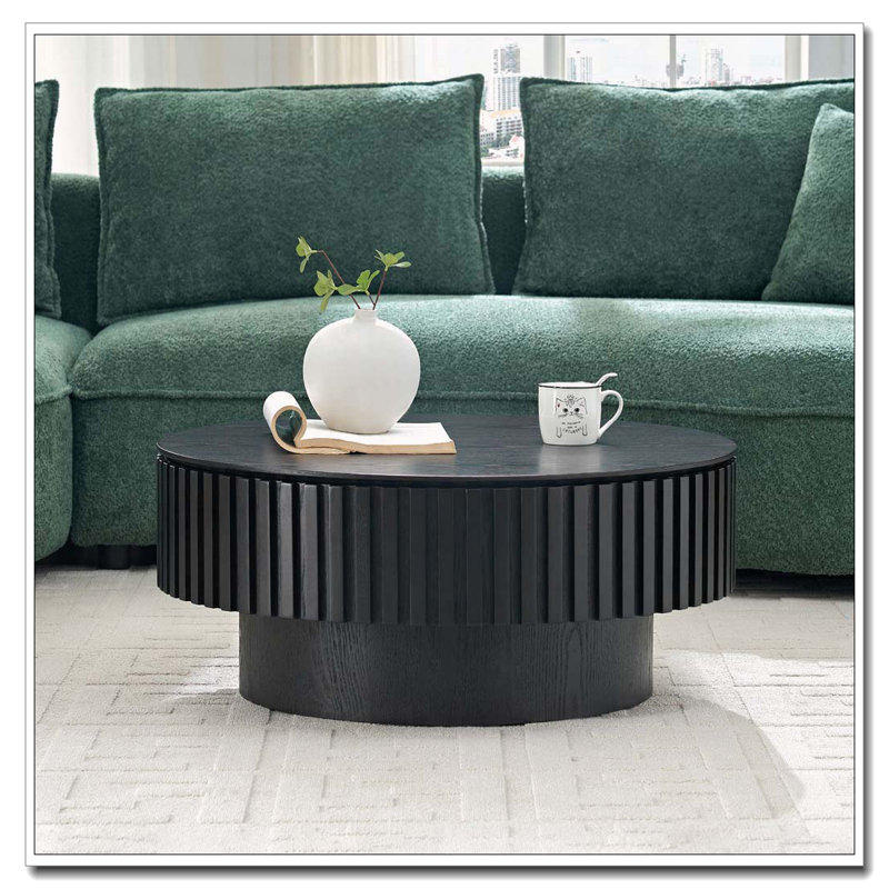 Table basse ronde en bois avec rangement, Noir