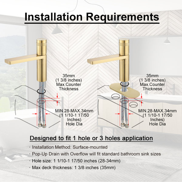 EZANDA Single-Hole Single-handle Bathroom Faucet with Drain 