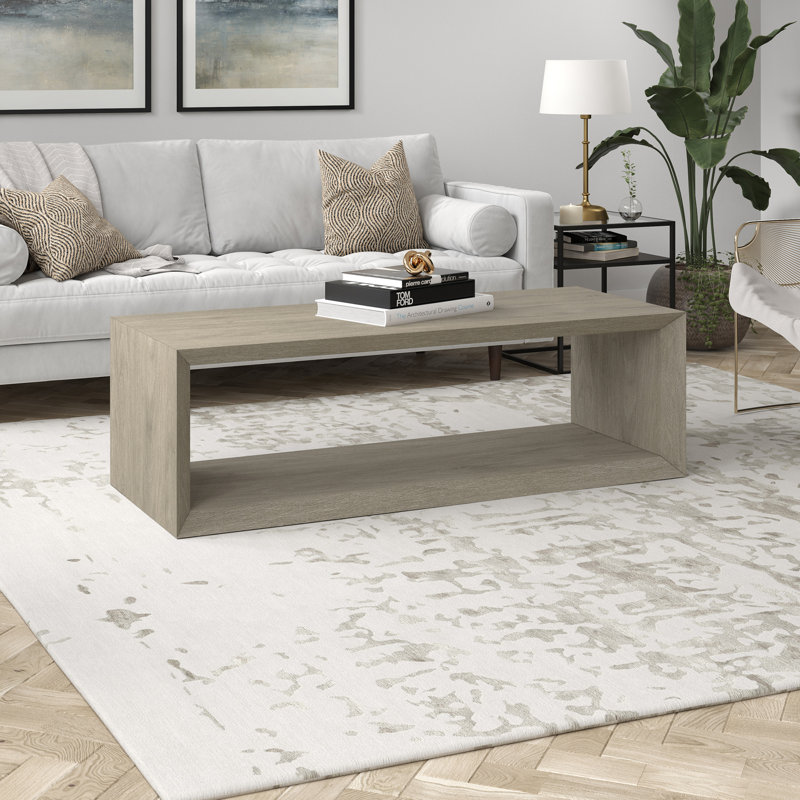 Samuelson Faux Wood Coffee Table With Shelf, 18" H x 58" L x 23.38" W, Antiqued Gray Oak