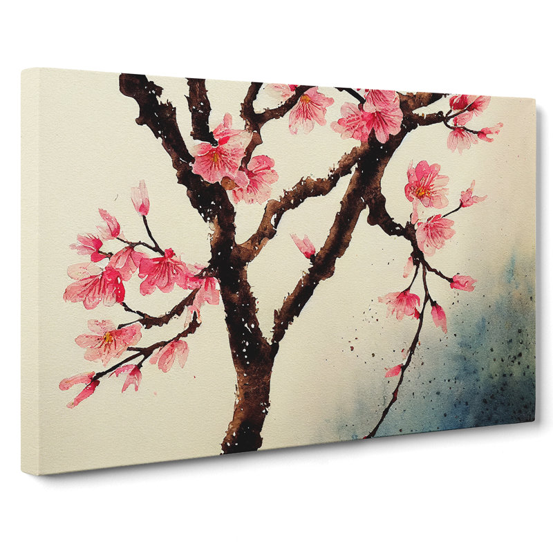 Cherry Blossom Watercolour Flowers - Wrapped Canvas, 40cm H x 60cm W x 3cm D