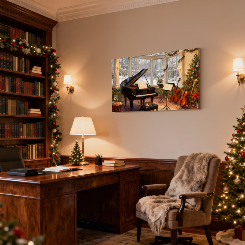 Ensemble de 3 reproductions d'art sur toile, "Christmas Christmas Music Room Piano Tree", H 12 po x l 18 po