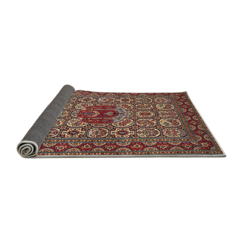 Tapis rouge/brun/gris traditionnel Porrima, Rond 7 pi