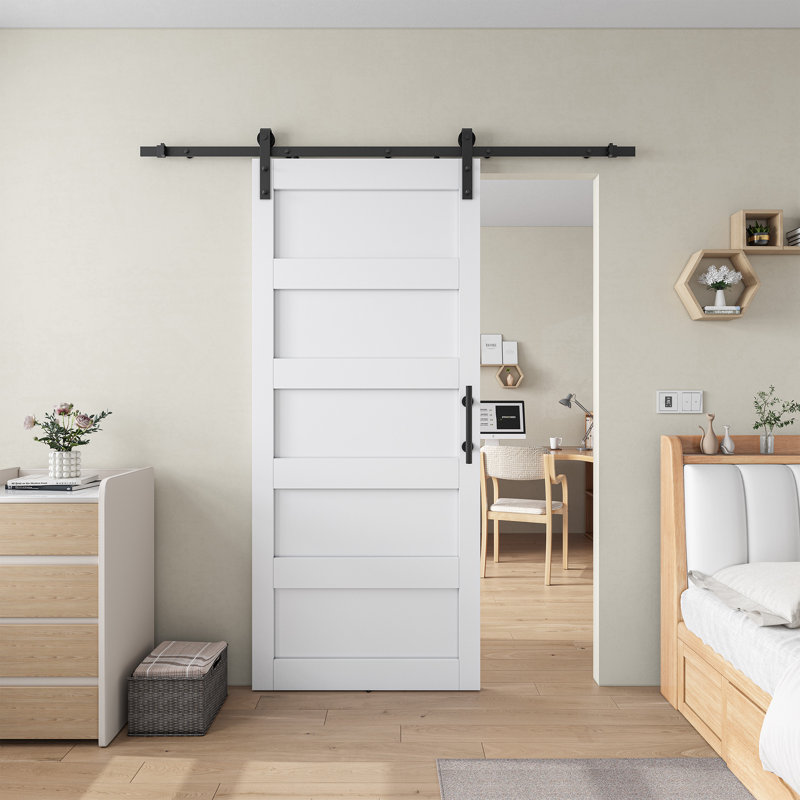 Porte de grange en bois manufacturé à 5 panneaux avec trousse de quincaillerie, 30 po x 84 po