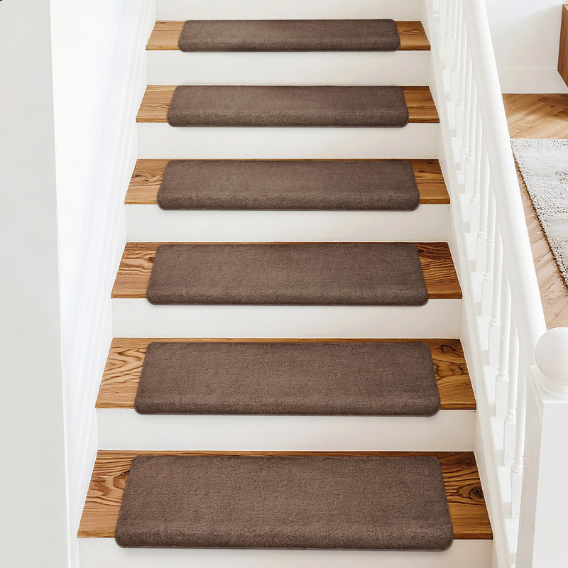 Tapis d'escalier intérieur antidérapant 14 pièces avec 1 tapis d'atterrissage (brun, ensemble de 15), Brun