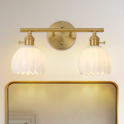 Luminaire de salle de bain à 2 lumières à intensité variable avec abat-jour en verre blanc