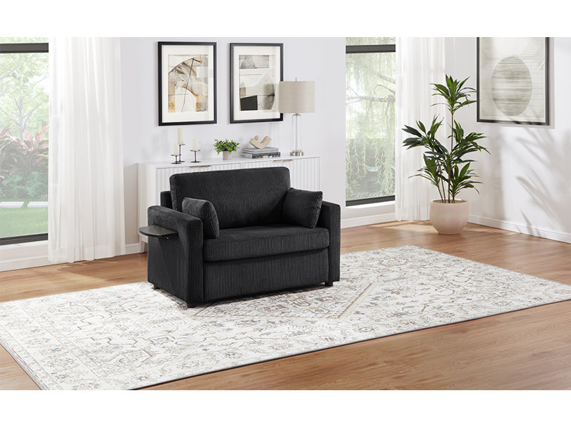 Twin Size Sofa Bed 47.2" Sleeper Sofa Loveseat Sofa with a Foldable Mattress, a Foldable Side Table, a Side Storage Pocket and Two USB Ports for Living Room, Grey