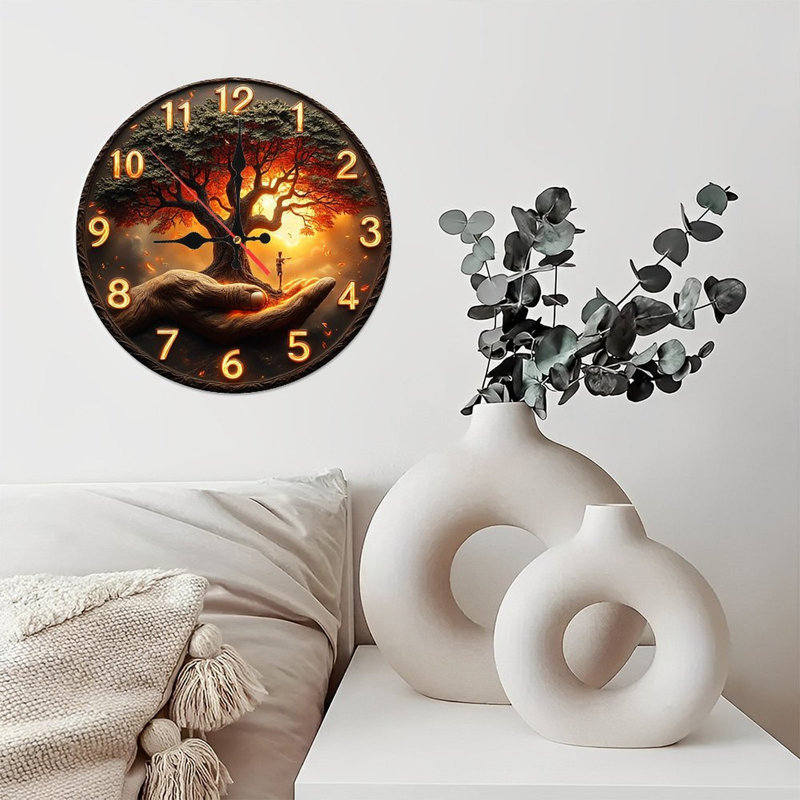 Horloge murale coucher de soleil arbre de vie