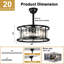 Ventilateur de plafond en cristal 20 "avec lumières et télécommande, ventilateur de plafond en cage à 7 pales, moteur à courant continu réversible à 6 vitesses pour chambre à coucher