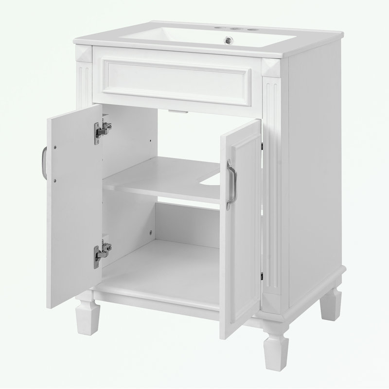 Meuble-lavabo de salle de bain avec lavabo supérieur, 2 portes à fermeture douce et tablette réglable, Blanc