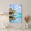 Toile de chaume avec toile de palmiers et eau turquoise-133544163