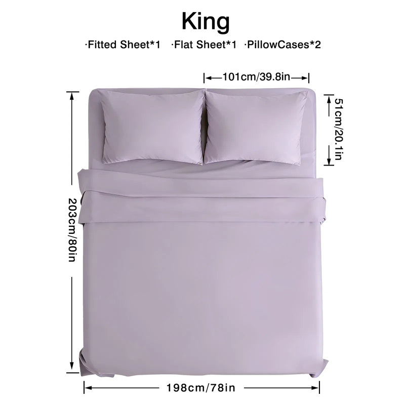 Ensemble de draps 4 pièces - Ultra doux et respirant - Mélange de coton de couleur unie lavable à la machine, Mauve