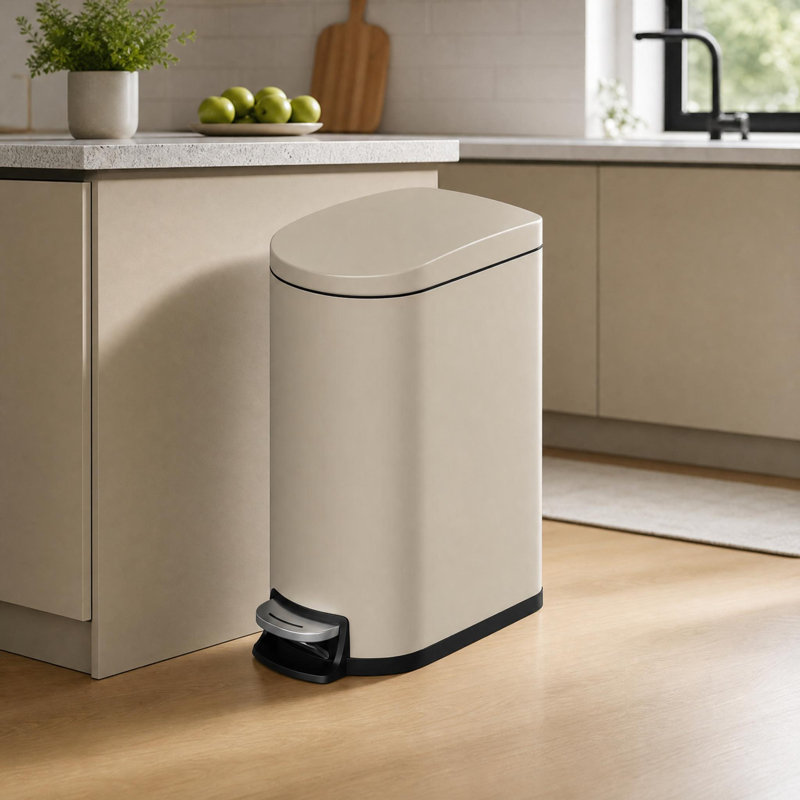 Poubelle de salle de bain 1,6 gallon avec seau intérieur amovible, Beige