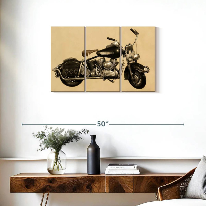 Vieille moto, H 20 po x l 33 po