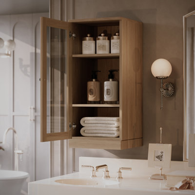 Armoire murale de salle de bain en chêne européen à 100% avec portes en verre teinté Palace Imports Premium, l 16 po x H 35,75 po