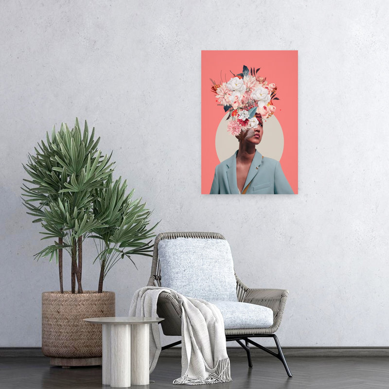 Art contemporain, rétro, surréel et marguerite, H 24 po x l 16 po