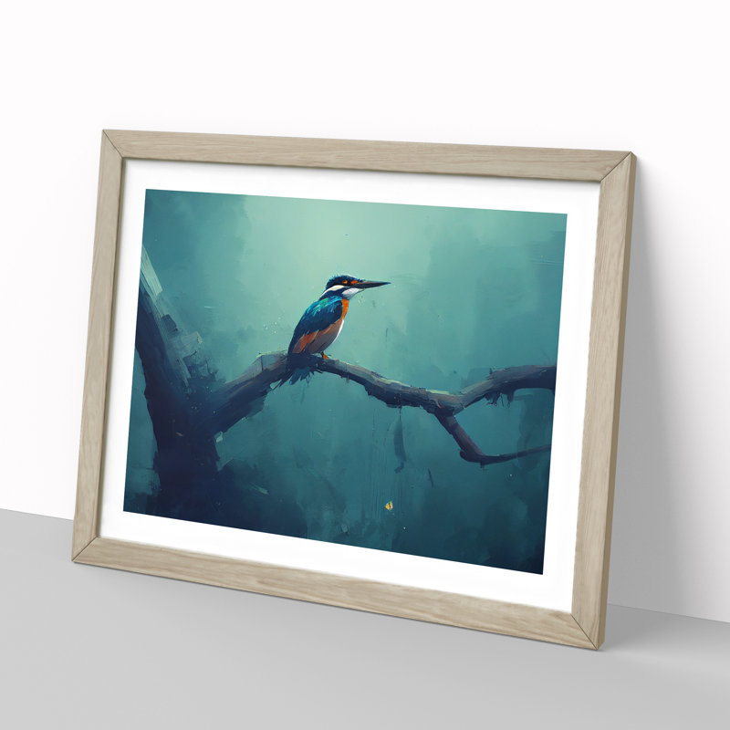 Kingfisher Bird Vol.1 - Framed Print, 46cm H x 64cm W x 2cm D, Oak