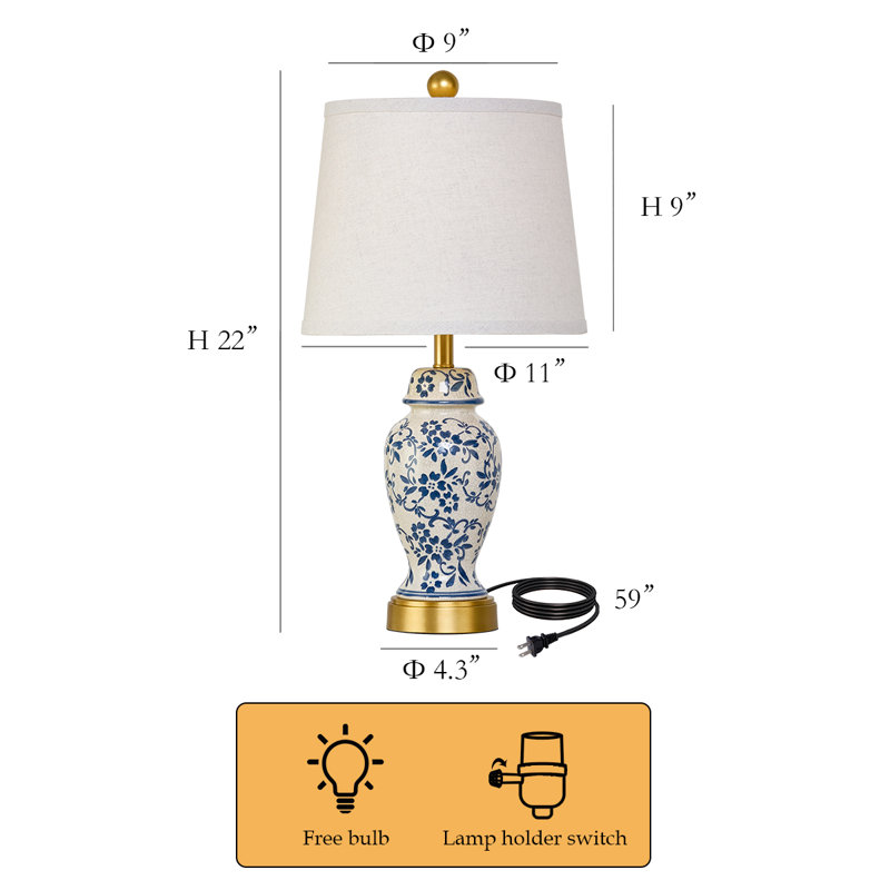 Engelbertus Base 22” Blue White Porcelain Jar Lamp Set With Chrome Base（set of 2)