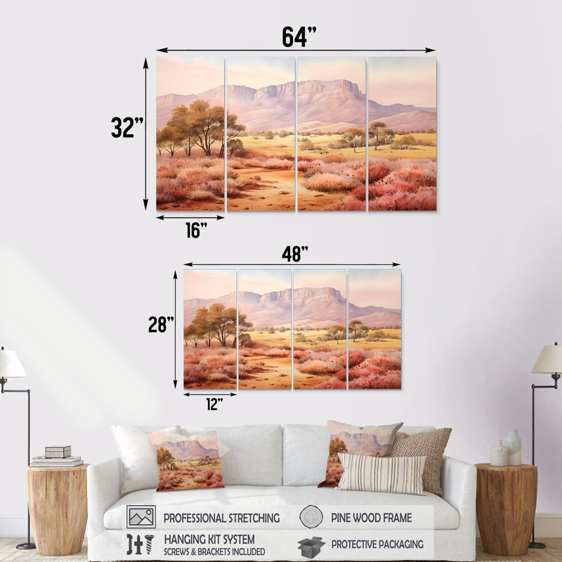 4 pièces d'art australien, "Outback australien" - Australie, H 32 po x l 64 po