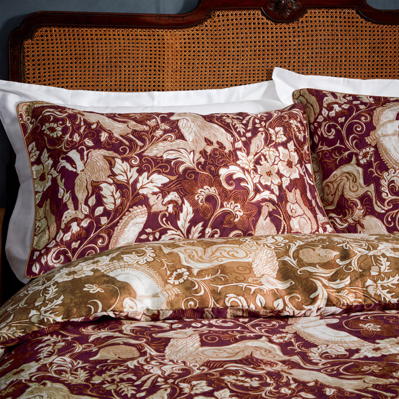 Cotton Animal Print Duvet Cover Set with Pillowcases, Ruby, Double - 2 Standard Pillowcases
