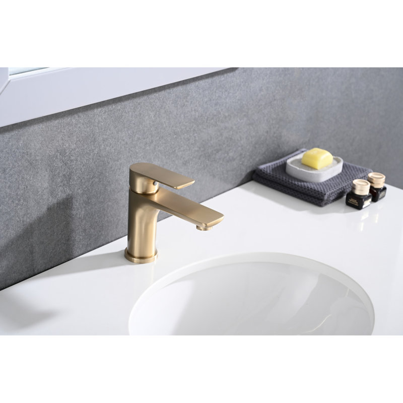 Robinet de lavabo de salle de bain or brossé - style moderne, laiton, valve en céramique, poignée simple, fixation murale, évier à eau chaude et froide, disque solide, montage, option