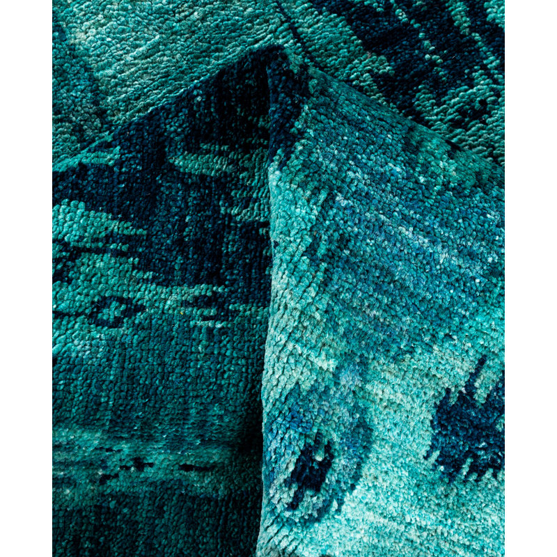 Overdyed Hand-Knotted Wool Modern-Contemporary Green Area Rug 3' 10" x 4' 3"