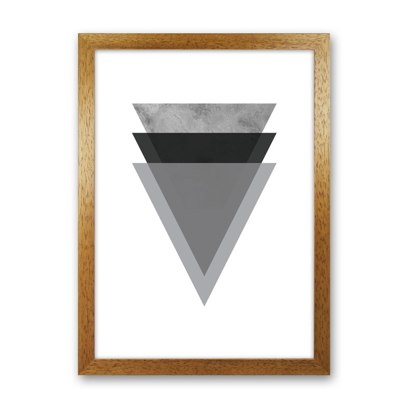 Geometric Grey And Black Triangles - Print, Oak Framed, 29.7cm H x 21cm W x 3cm D