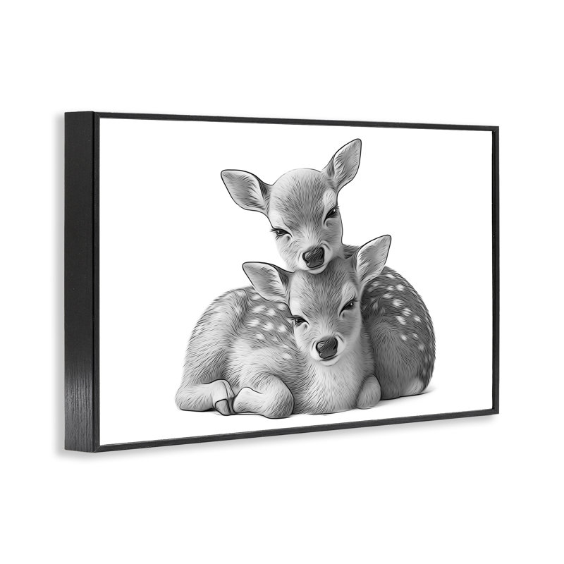 Deux faons câlins, estampe numérique par Annalisa Latella, H 12 po x l 18 po, Giclée encadrée noir minuit