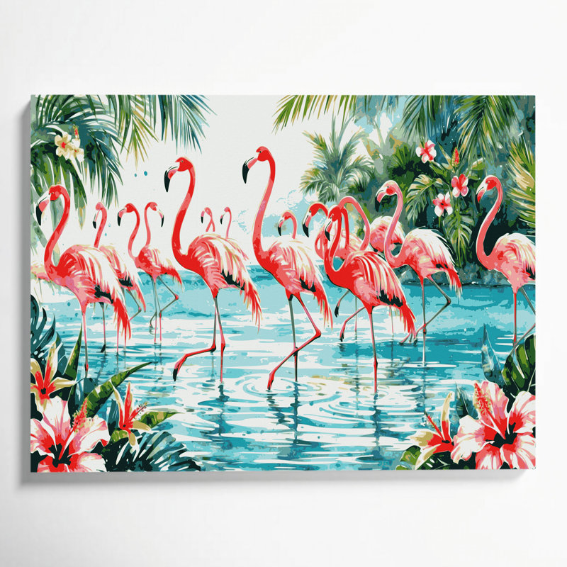 Art mural sur toile bleu flamants hawaïens, H 24 po x l 36 po