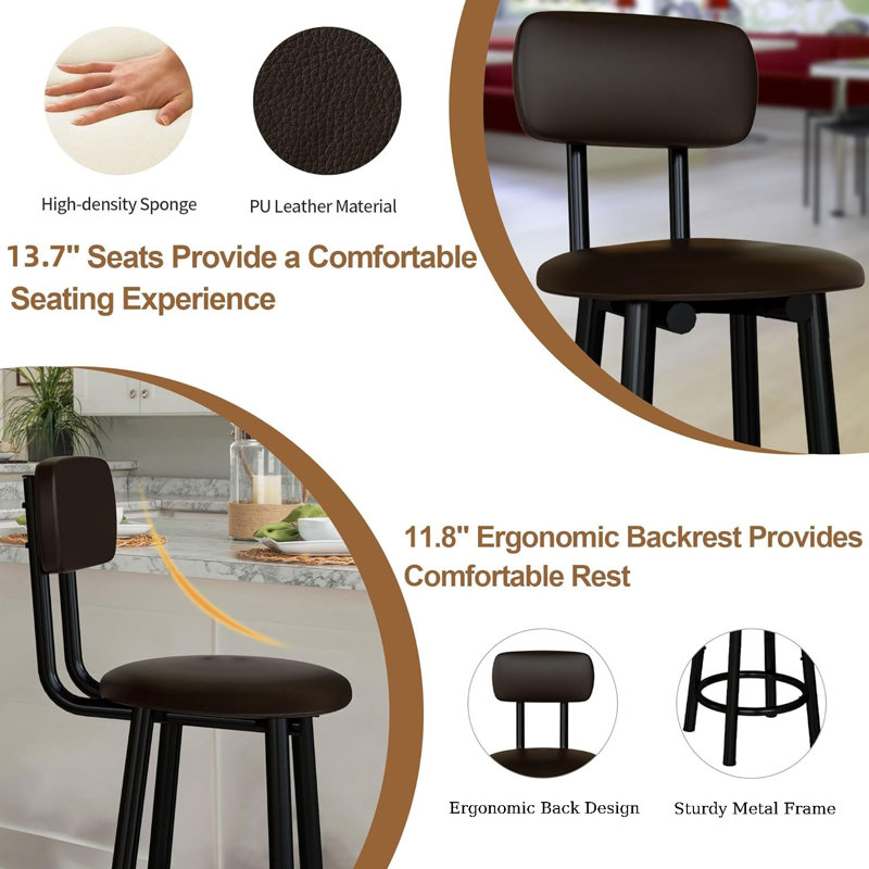 Tabouret de comptoir 24,6 po Sivansh, Noir, Brun