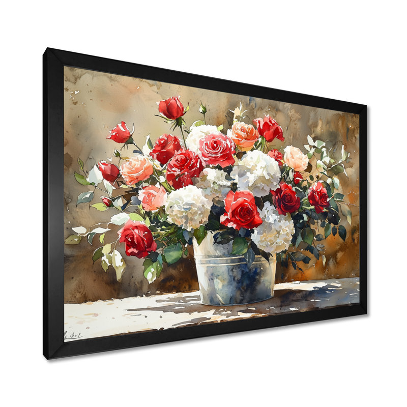 «Barnyard Blossom Arrangement At The Barn I - Assorted Bouquets», art mural, H 12 po x l 20 po, Cadre simple, Noir