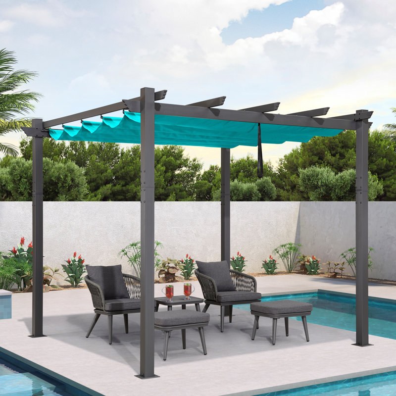 Sim Aluminum Pergola with Canopy, 10 ft. W x 10 ft. D, Blue
