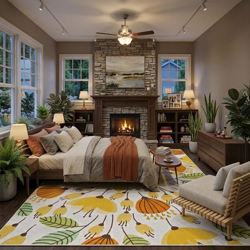 Frankin Washable Floral Area Rug, Indoor Non-Slip Low-Pile Mesh Rug for Living Room, Bedroom, Kitchen & Entryway​