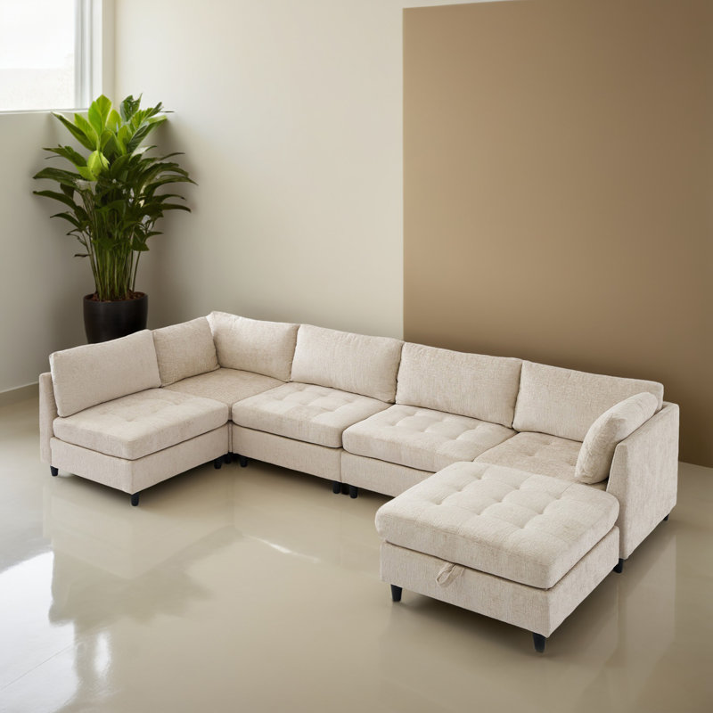 Canapé-lit modulaire 6 pièces pour salon, Polyester beige