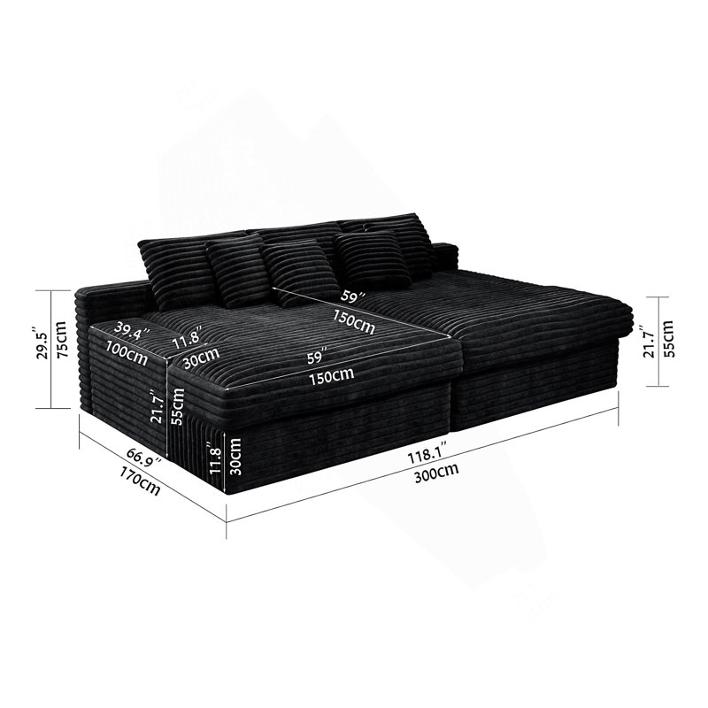 Canapé modulaire 118,1 * 66,9 po, canapé modulaire rembourré, Velours côtelé noir