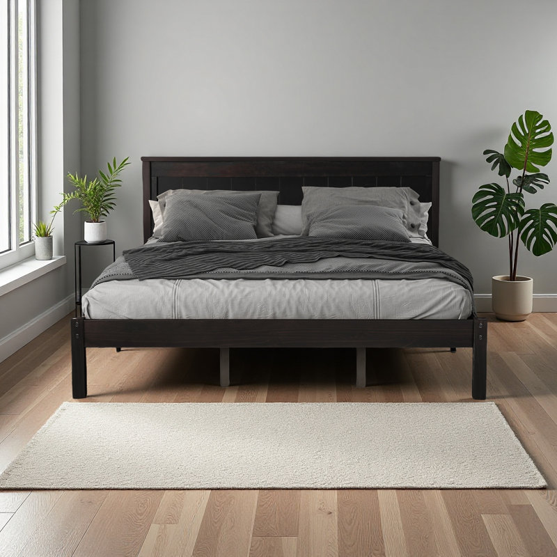 Platform Bed Frame With Headboard, Espresso, Queen