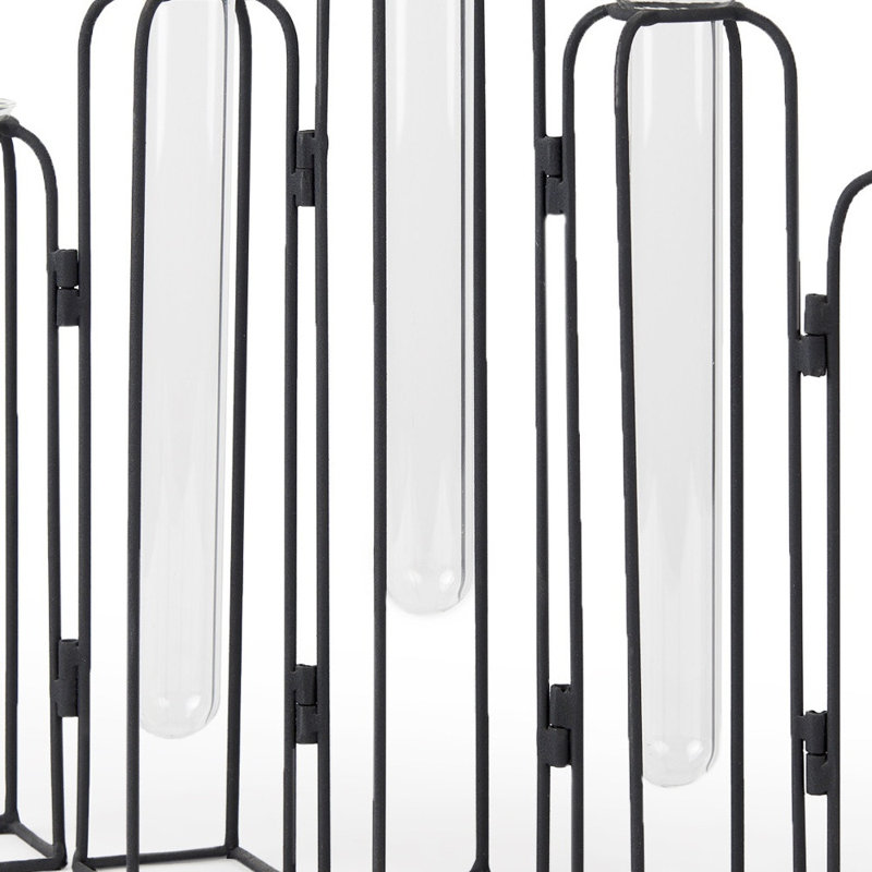 11" Black And Clear Glass And Metal Table Vase
